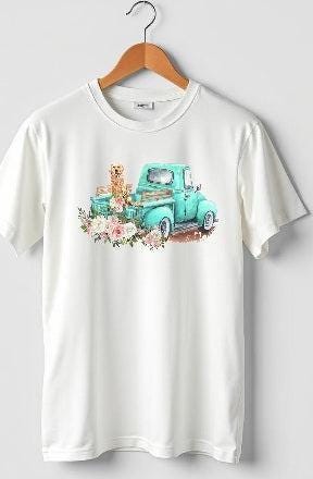 Golden retriever in the back of a truck t-shirt