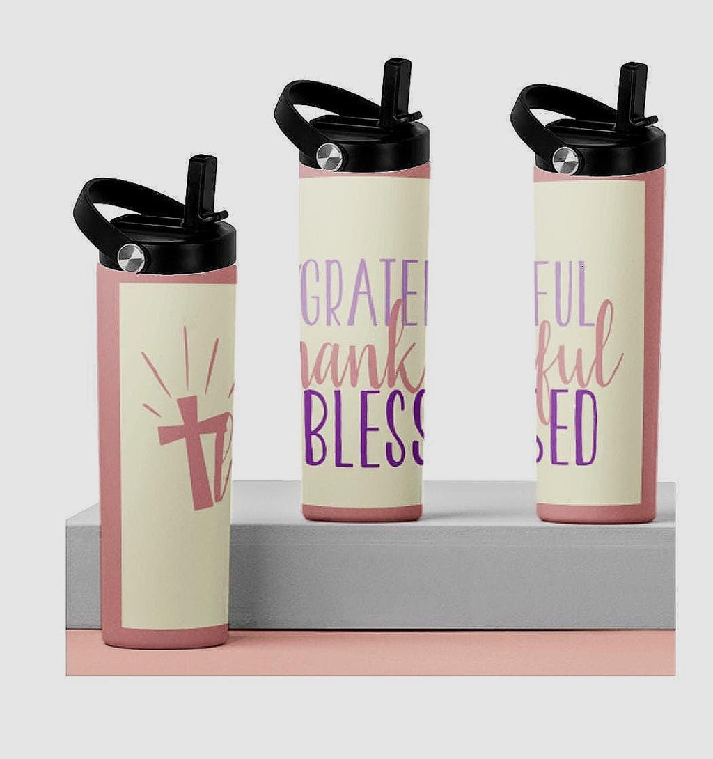 Grateful Thankful Blessed 20 oz water bottle tumbler